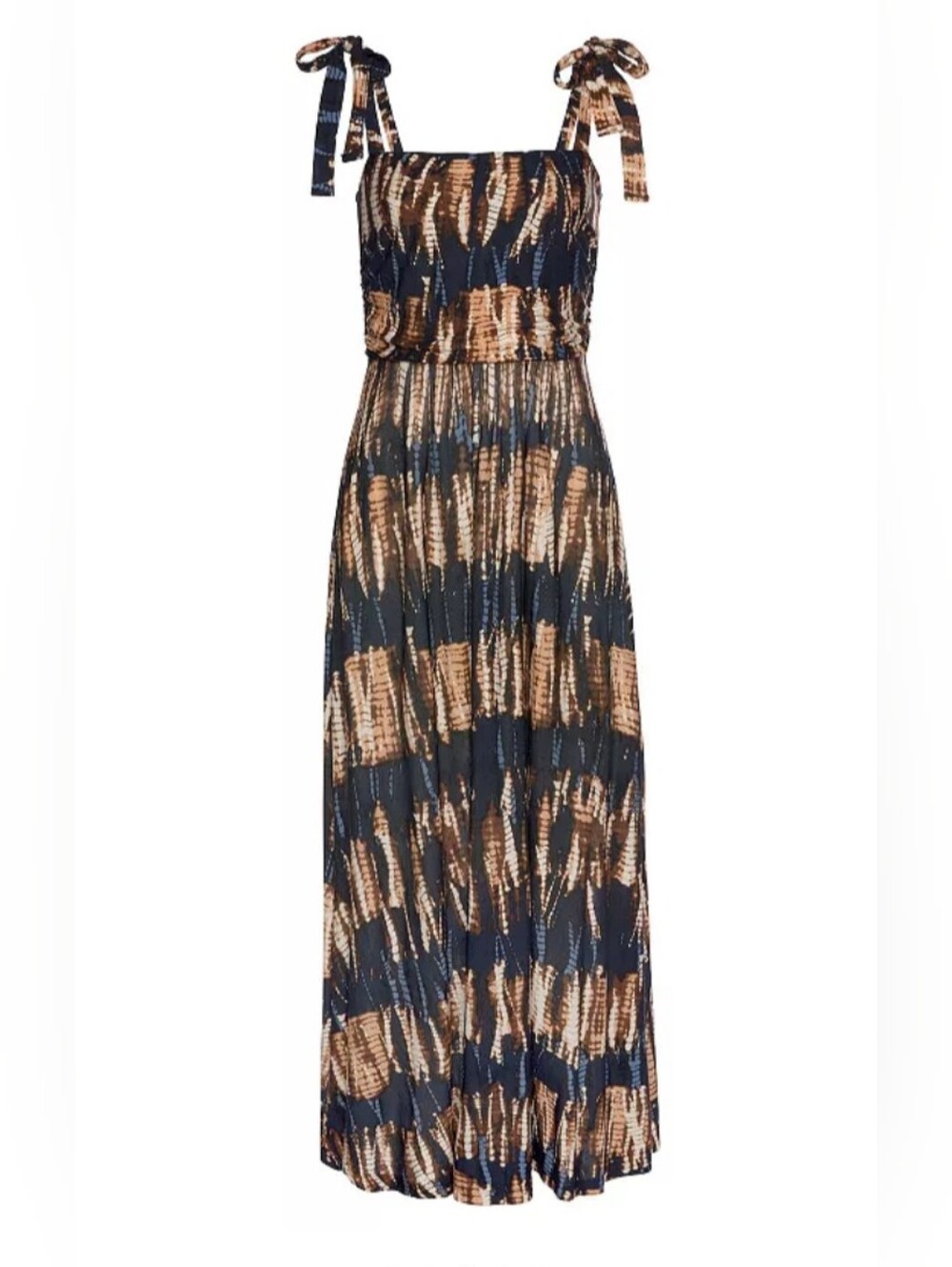 LASCANA Tie Strap Slit Maxi Dress Navy Printed Tie Dye Empire Waist